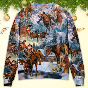 Christmas Santa Claus Riding Horse Snow Mountain Art Style Ugly Christmas Sweater, Christmas Gift, Gift Christmas 2024