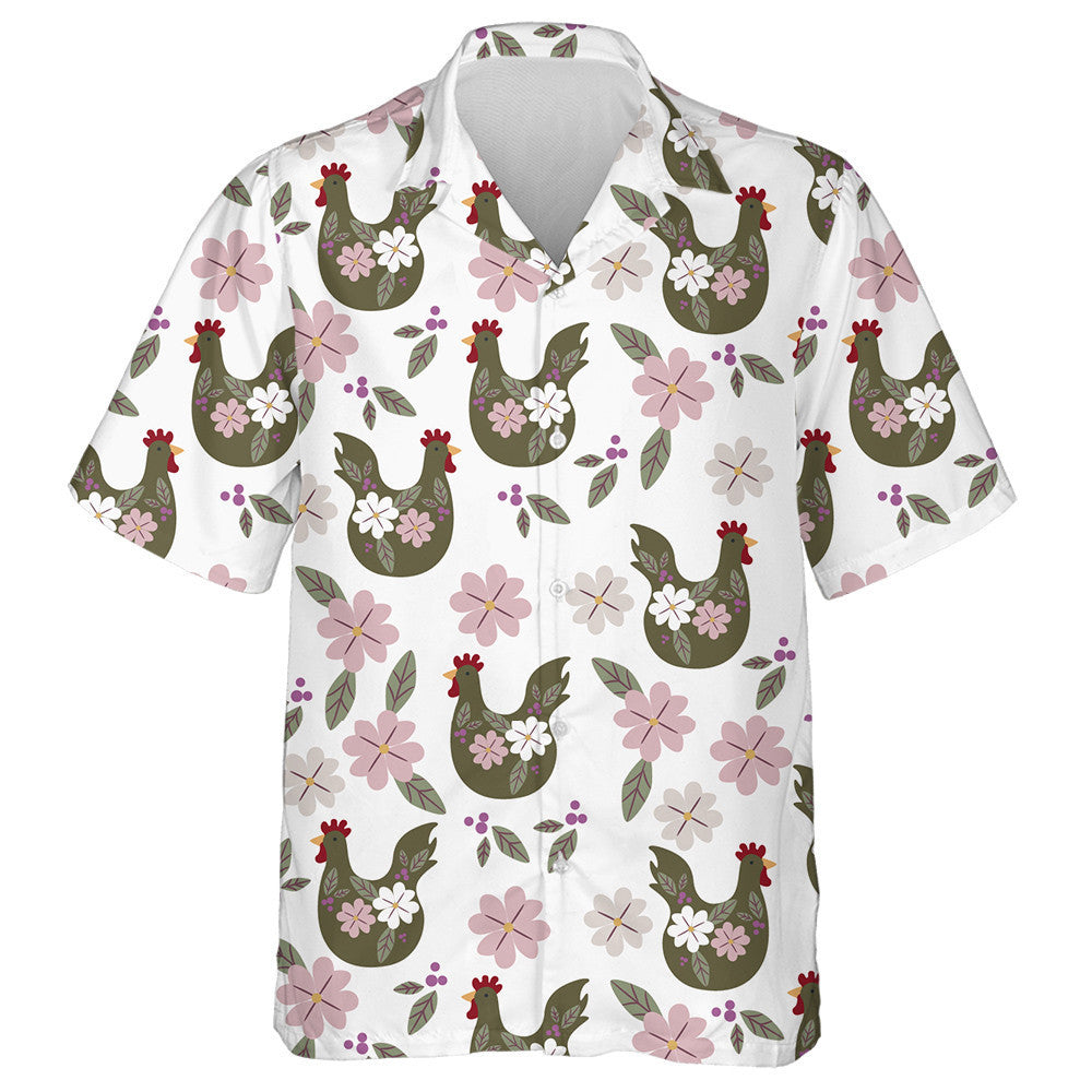 Easter Funny Chicken With Flower And Leaf Hawaiian Shirt, Hawaiian Shirt Gift, Christmas Gift