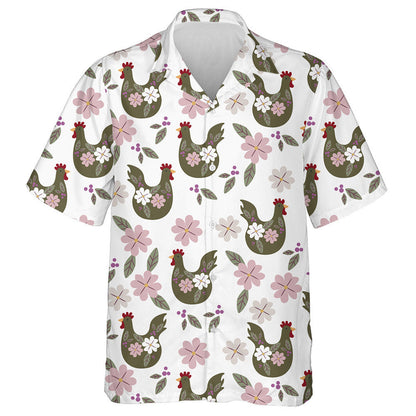 Easter Funny Chicken With Flower And Leaf Hawaiian Shirt, Hawaiian Shirt Gift, Christmas Gift