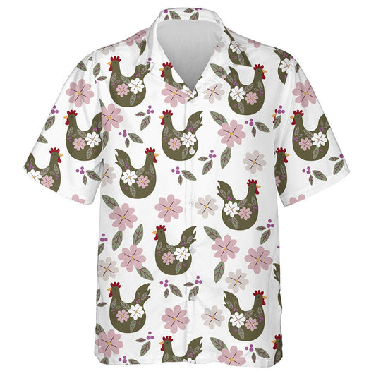 Easter Funny Chicken With Flower And Leaf Hawaiian Shirt, Hawaiian Shirt Gift, Christmas Gift