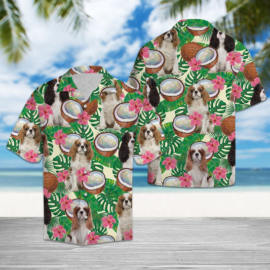 Cavalier King Charles Spaniel Coconut Tropical Agus Duilleoga Léine Haváís, Bronntanas Léine Haváís, Bronntanas Nollag
