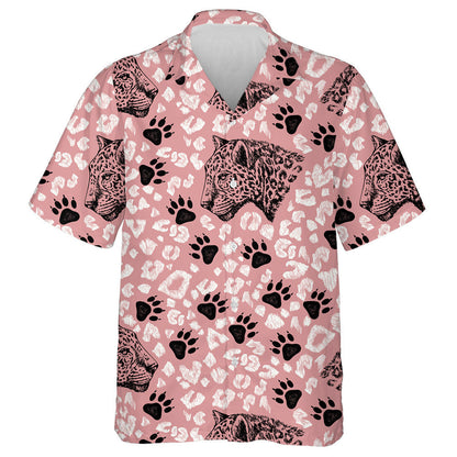 The Head Of Leopard And Paw On Pink Background Hawaiian Shirt, Hawaiian Shirt Gift, Christmas Gift