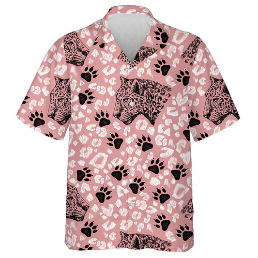 The Head Of Leopard And Paw On Pink Background Hawaiian Shirt, Hawaiian Shirt Gift, Christmas Gift