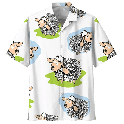 Cartoon Sheep Illustration Design Hawaiian Shirt, Hawaiian For Gift