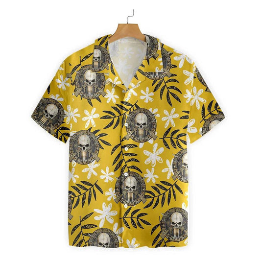 Gun 2nd Amendment Skull Leaves Pattern Hawaiian Shirt,Hawaiian Shirt Gift, Christmas Gift