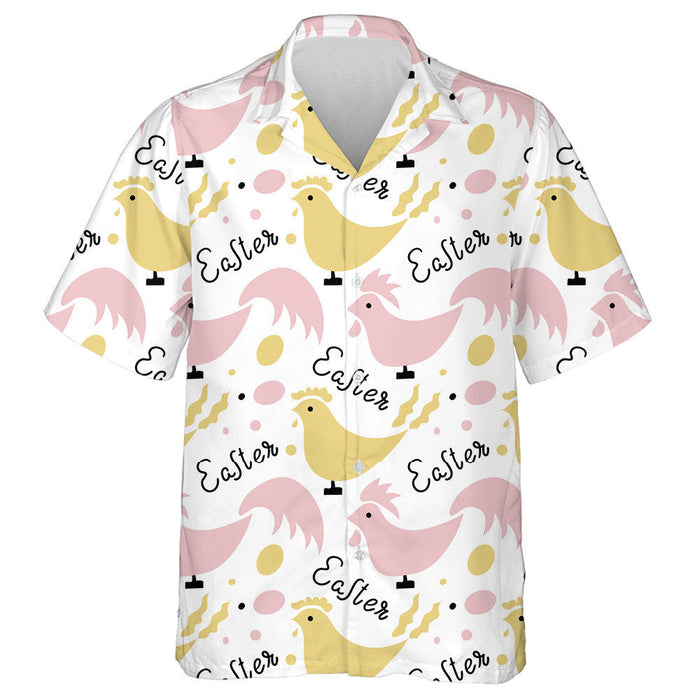 Yellow And Pink Hens Easter Lettering And Chicken Eggs Hawaiian Shirt, Hawaiian Shirt Gift, Christmas Gift