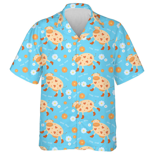 Funny Cow In Boots On A Blue Background Hawaiian Shirt, Hawaiian Shirt Gift, Christmas Gift