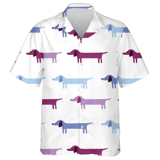 Cute Dachshund Dogs In Blue Colors Hawaiian Shirt,Hawaiian Shirt Gift, Christmas Gift