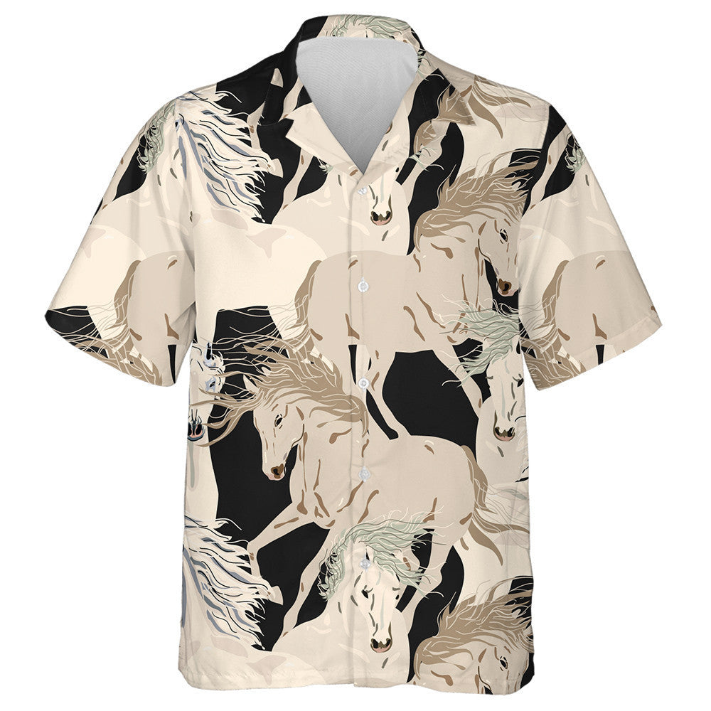Galloping Horse On Black Color Background Hawaiian Shirt,Hawaiian Shirt Gift, Christmas Gift