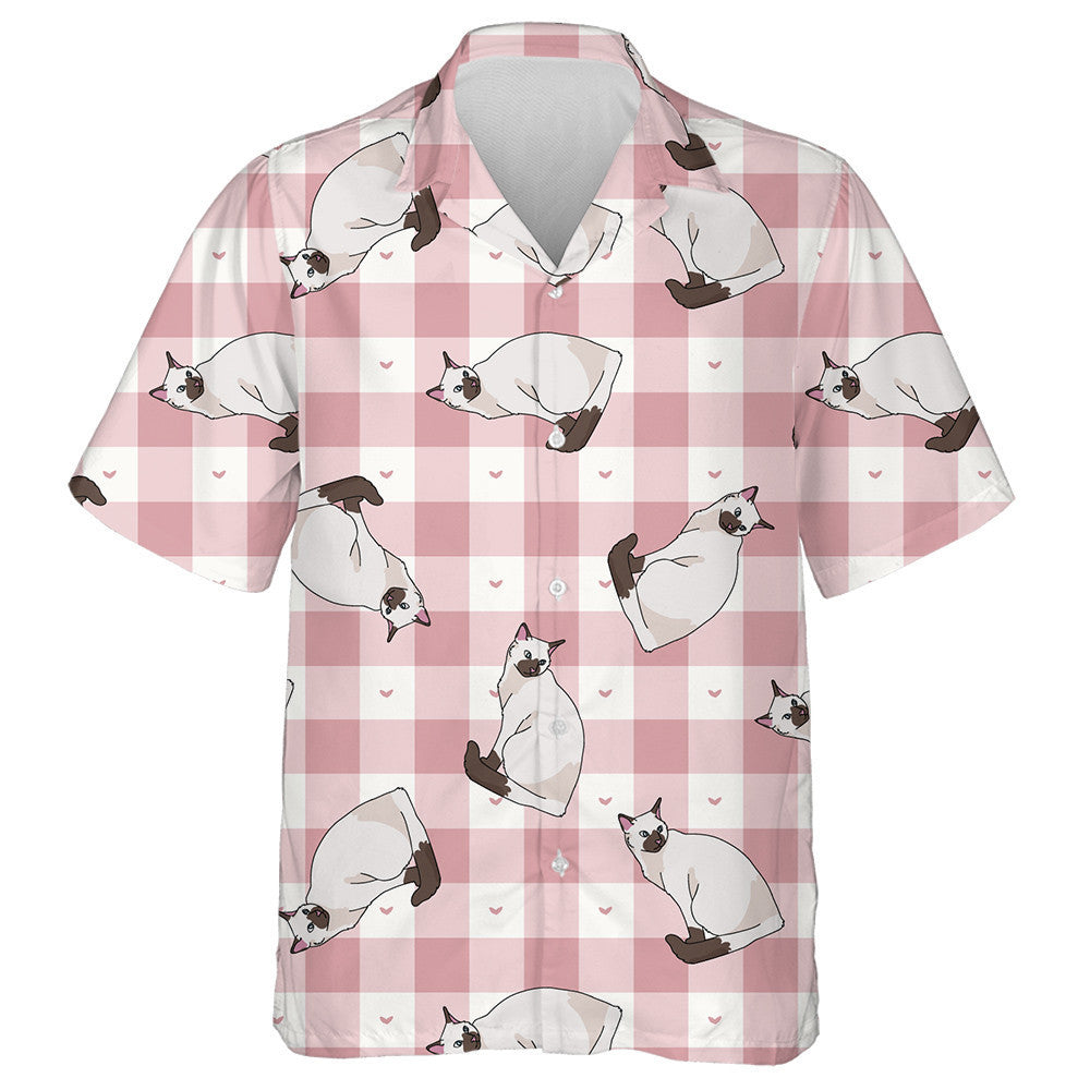 Cat Siamese Cartún gleoite Ar Léine Checkered Haváís, Bronntanas Léine Haváís, Bronntanas Nollag