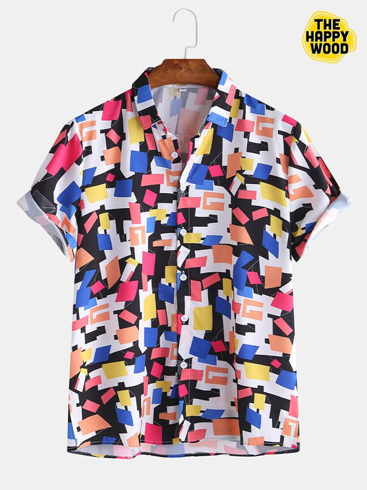Colorful Colorblock Hawaiian Hawaii Shirt, Hwaiian For Gift