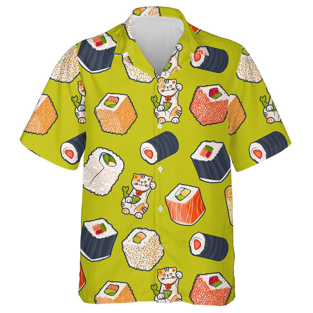 Sushi Rolls And Lucky Cat With Fish Hawaiian Shirt, Hawaiian Shirt Gift, Christmas Gift