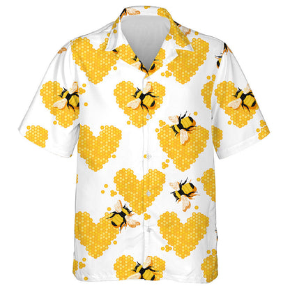 Honeycomb In The Form Of Heart And Bees Hawaiian Shirt,Hawaiian Shirt Gift, Christmas Gift