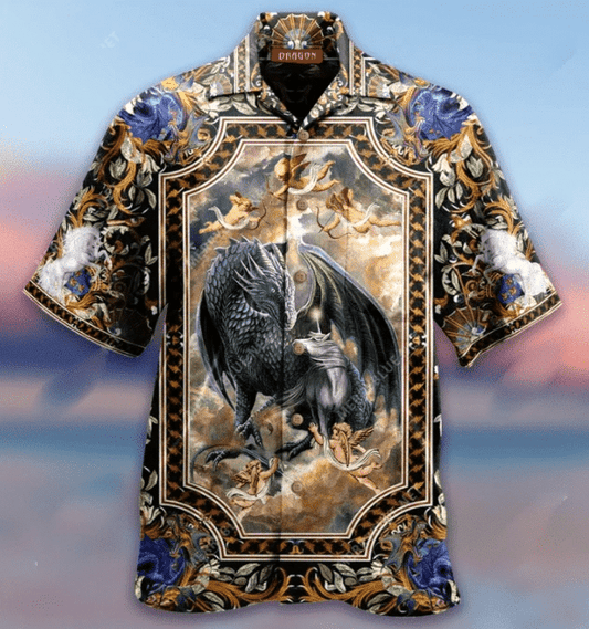 Dragon And Unicorn In The Heaven Hawaiian Shirt,Hawaiian Shirt Gift, Christmas Gift