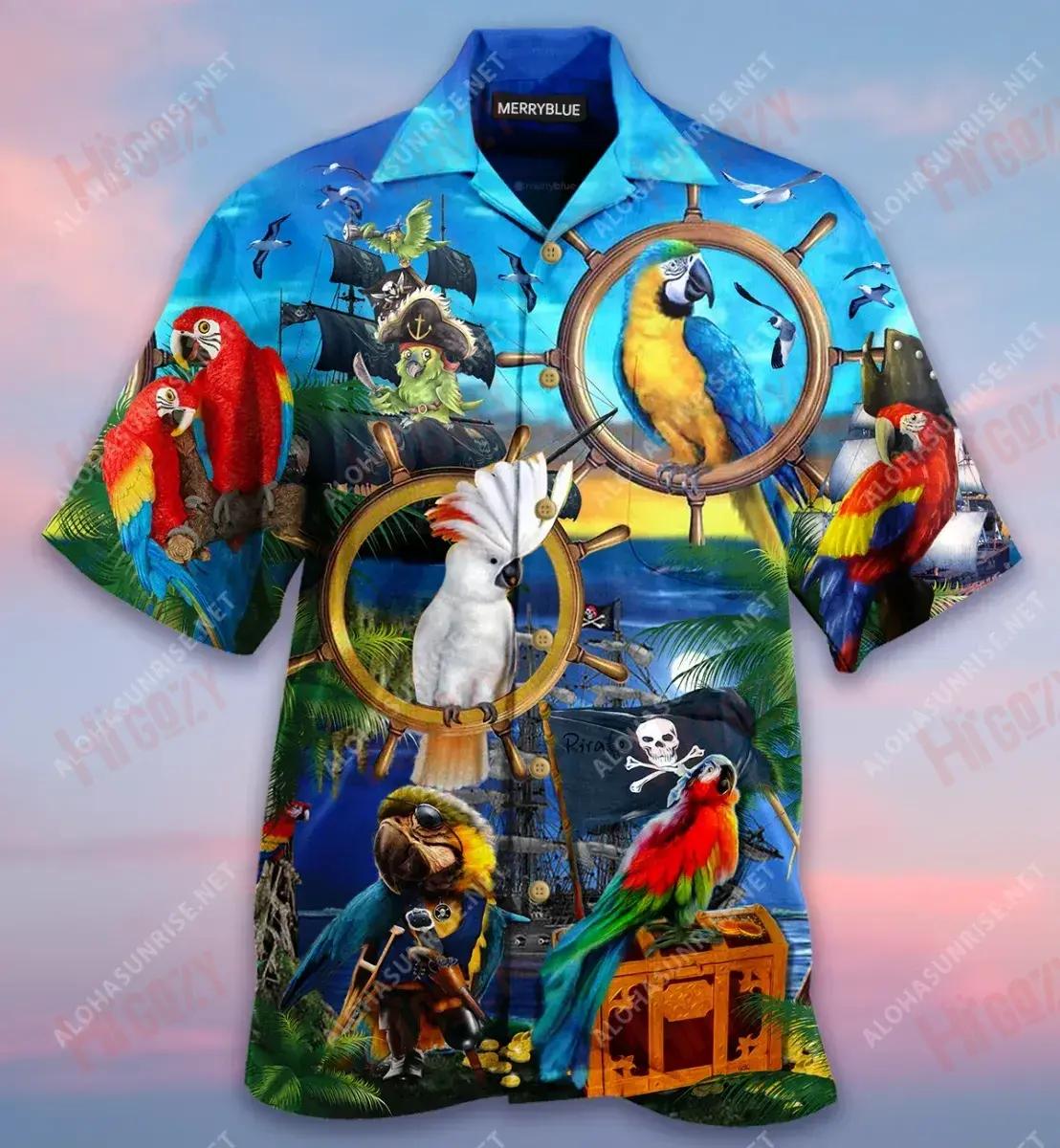 Talk Like A Pirate, Play Like A Parrot Unisex Hawaiian Shirt Vacation Short Sleeve Best Hawaiian Shirts Hawaiian Shirt Pattern, Hawaiian Shirt Gift, Christmas Gift