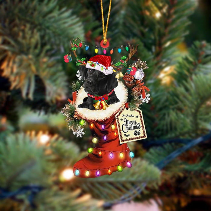 BLACK Labrador-Xmas Boot-Two Sided Christmas Plastic Hanging Ornament, Christmas Ornament Gift, Christmas Gift, Christmas Decoration