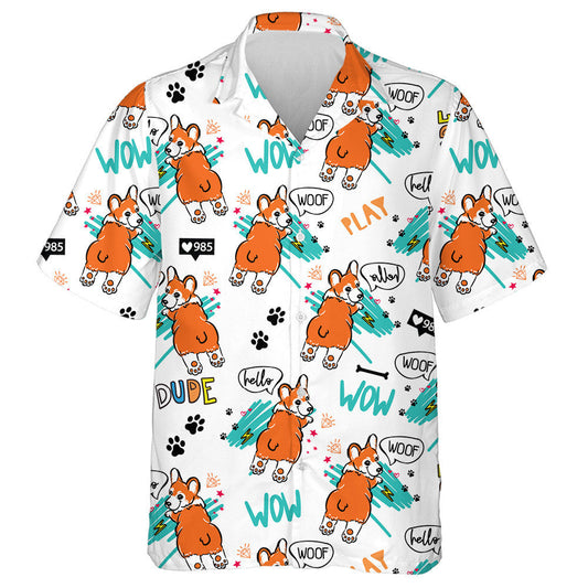 Cartoon Corgi Dog Design Isolated Background Hawaiian Shirt, Hawaiian Shirt Gift, Christmas Gift