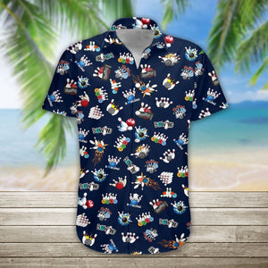 Bowling On Deep Blue Awesome Background Design Hawaiian Shirt, Hawaiian Shirt Gift, Christmas Gift