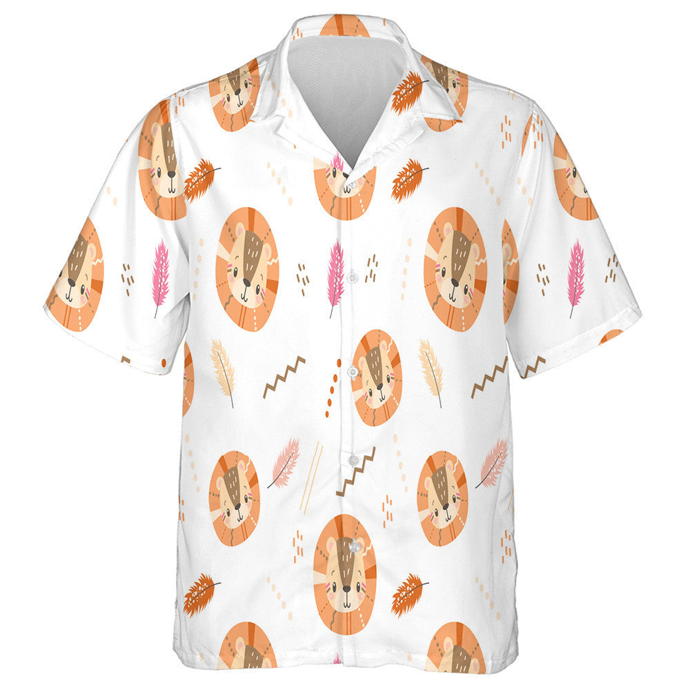 Boho Lion With Leaves On Cream Background Hawaiian Shirt, Hawaiian Shirt Gift, Christmas Gift