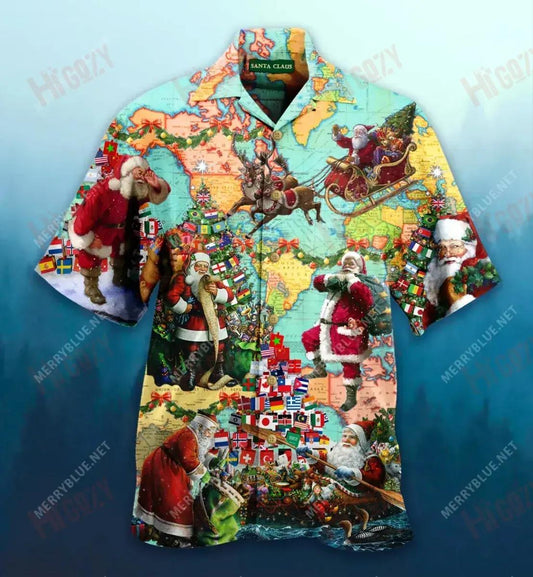 Christmas Is A Time When Santa Spreads Love All Over The World Short Short Sleeve Shirt Summer Hawaiian T Shirts Vintage Hawaiian Shirts Hawaiian Shirts For Women_Hawaiian Shirt Gift, Christmas Gift