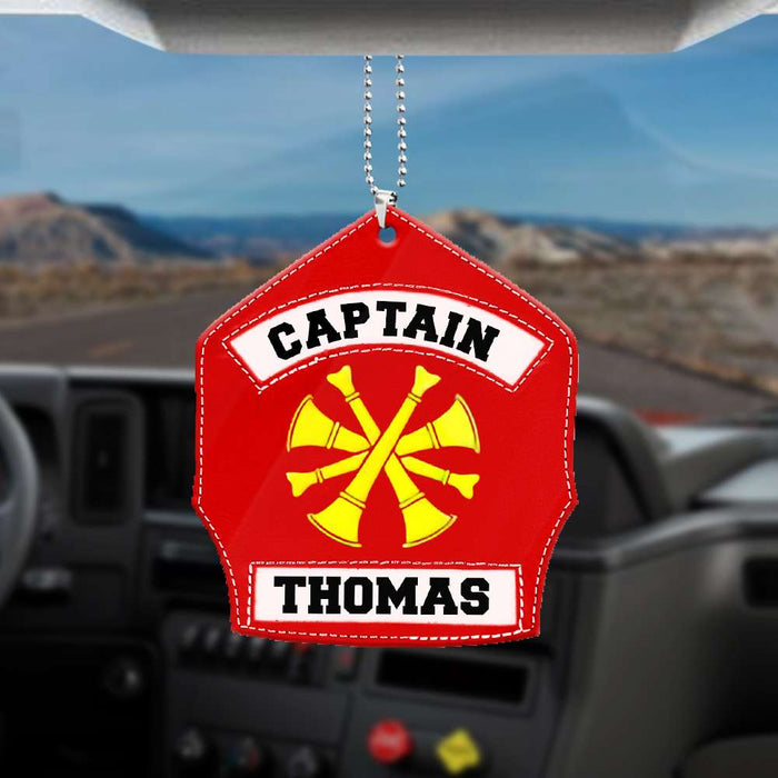 Personalized Firefighter Captain Flat Acrylic Car Ornament, Firefighter Car Hanging Ornaments, Christmas Decoration