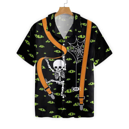 Halloween Skeleton And Monster Eyes Pattern Hawaiian Shirt, Hawaiian For Gift