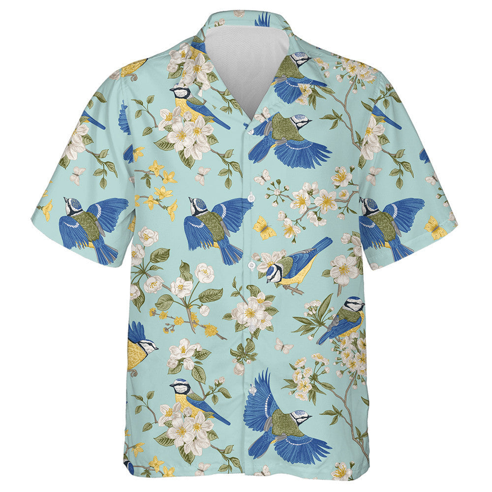 Flying Tit Bird And Beautiful Booming Trees Hawaiian Shirt, Hawaiian Shirt Gift, Christmas Gift
