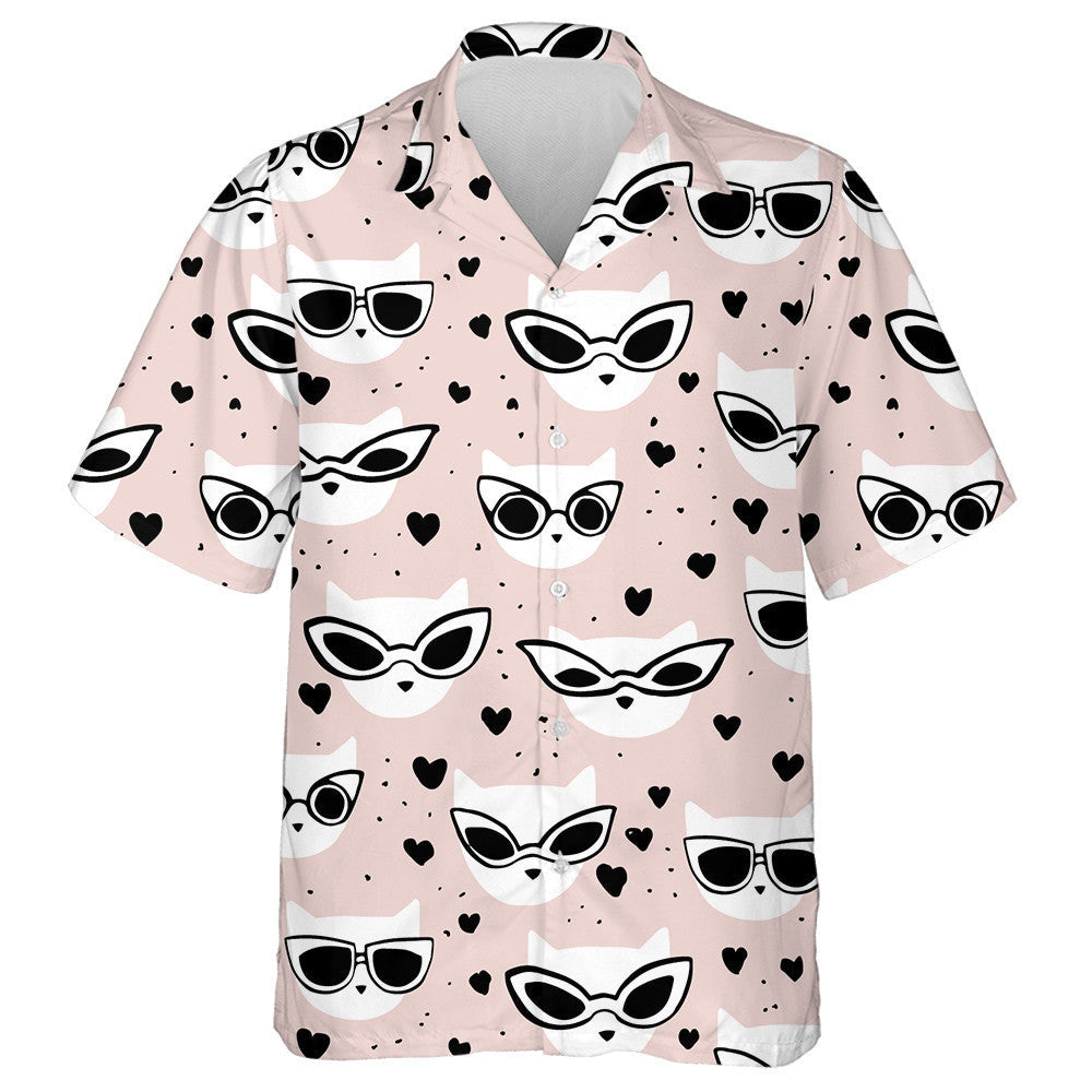 Hand Drawn Doodle Fashion Cats In Glasses Hawaiian Shirt, Hawaiian Shirt Gift, Christmas Gift