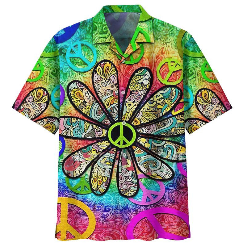 Neon Hippie Daisy Pattern Design Hawaiian Shirt, Hawaiian Shirt Gift, Christmas Gift