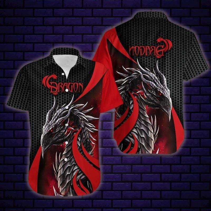 Dramatic Red Dragon On Dark Background Hawaiian Shirt,Hawaiian Shirt Gift, Christmas Gift