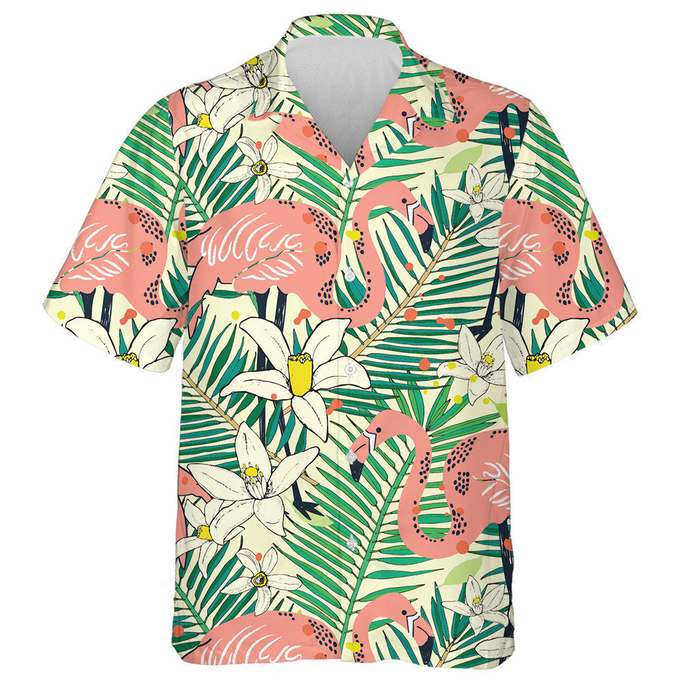 Beautiful Flamingo With Flowers And Palm Leaves Hawaiian Shirt, Hawaiian Shirt Gift, Christmas Gift