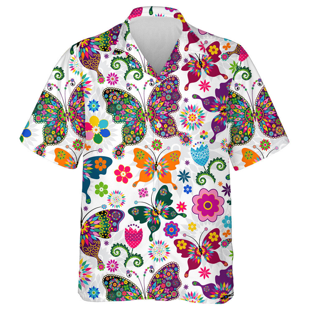 Mosaic Butterflies With Tropical Flowers Spring Hawaiian Shirt,Hawaiian Shirt Gift, Christmas Gift