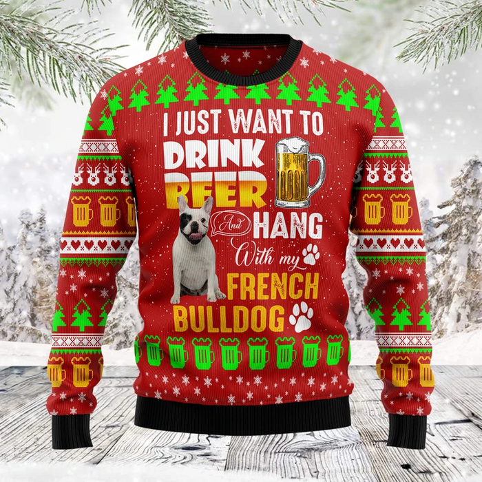 Drink Beer With French Bulldog Ugly Christmas Sweater, Christmas Gift, Gift Christmas 2024