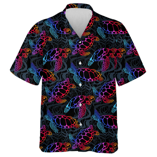 Sea Turtle In Psychedelic Multicolor Ocean Waves Hawaiian Shirt, Hawaiian Shirt Gift, Christmas Gift