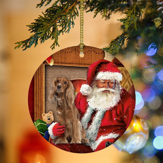 Coker Spaniel With Santa Christmas Christmas Plastic Hanging Ornament, Christmas Decoration