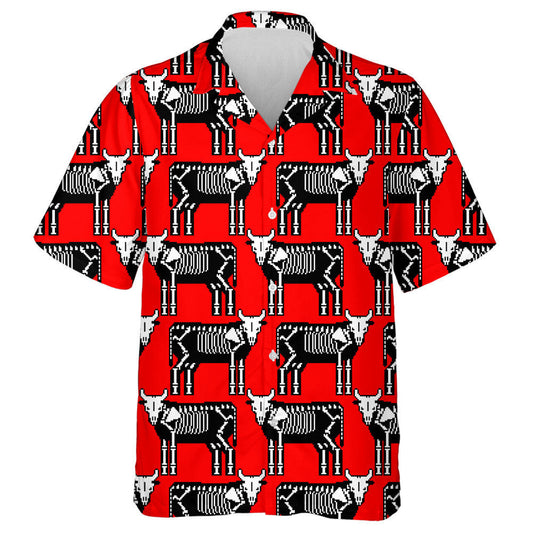 Cow Skeleton Pixel Art On Red Hawaiian Shirt,Hawaiian Shirt Gift, Christmas Gift