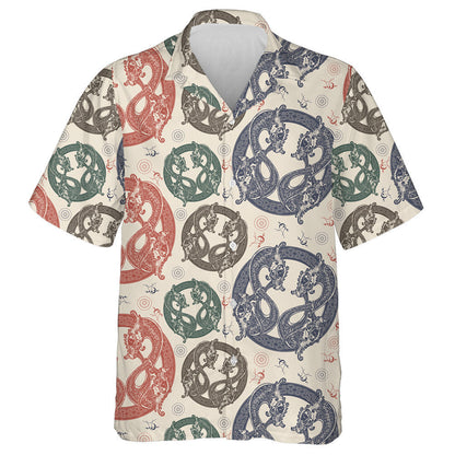 Two Dragons In Celtic Style Vintage Background Hawaiian Shirt, Hawaiian Shirt Gift, Christmas Gift