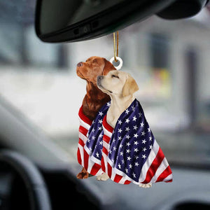 Yellow And Red Fox Labrador Retrievers American Patriot Flag Two Sided Ornament,Christmas Gift,Christmas Decoration