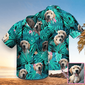 Custom Photo Cute Dog Tropical Leave And Flower Hawaiian Shirt, Hawaiian Shirt Gift, Christmas Gift