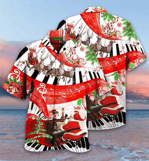 Hawaiian Shirt Christmas Background With Piano Keyboard And Santa Pattern, Hawaiian Shirt Gift, Christmas Gift