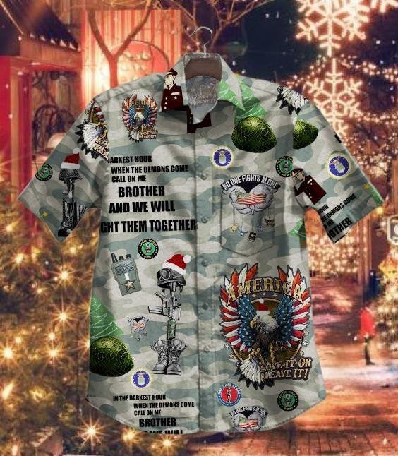 American Army Camo Christmas Hat Design Hawaiian Shirt, Hawaiian Shirt Gift, Christmas Gift