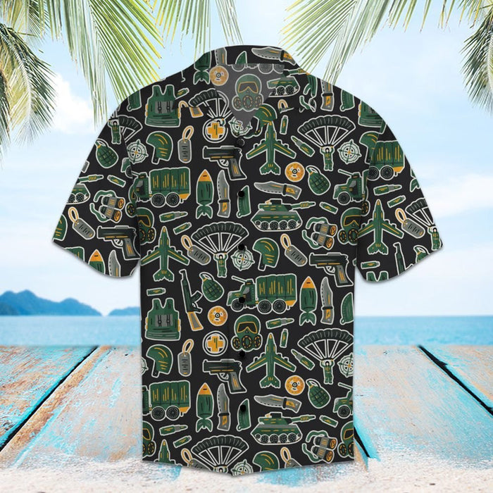 Amazing Military Equipment Doodle Style Hawaiian Shirt, Hawaiian For Gift