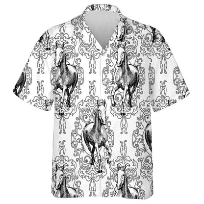 Retro Background Horse Club Black And White Hawaiian Shirt, Hawaiian Shirt Gift, Christmas Gift