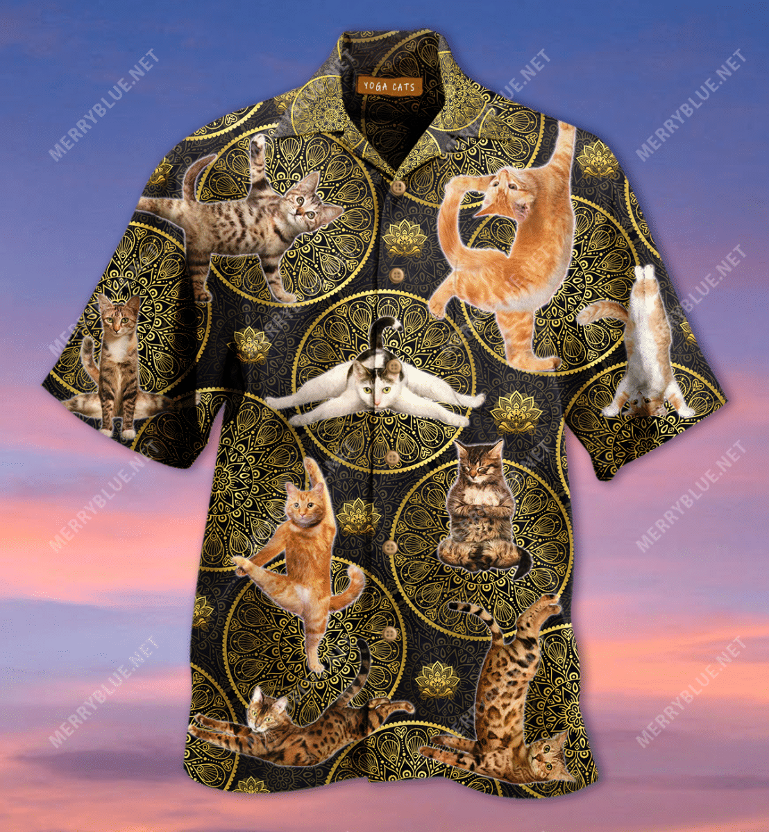 Cats Do Yoga Hawaiian Aloha Shirt Hawaiian Shorts Beach Short Sleeve, Hawaiian Shirt Gift, Christmas Gift