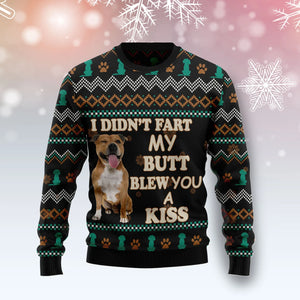 Pit Bull A Kiss unisex womens & mens, couples matching, friends, funny family ugly christmas holiday sweater gifts ,Christmas Ugly Sweater