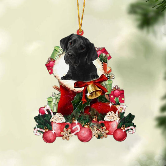 BLACK Labrador-Red Boot Hanging Christmas Plastic Hanging Ornament, Christmas Ornament Gift, Christmas Gift, Christmas Decoration