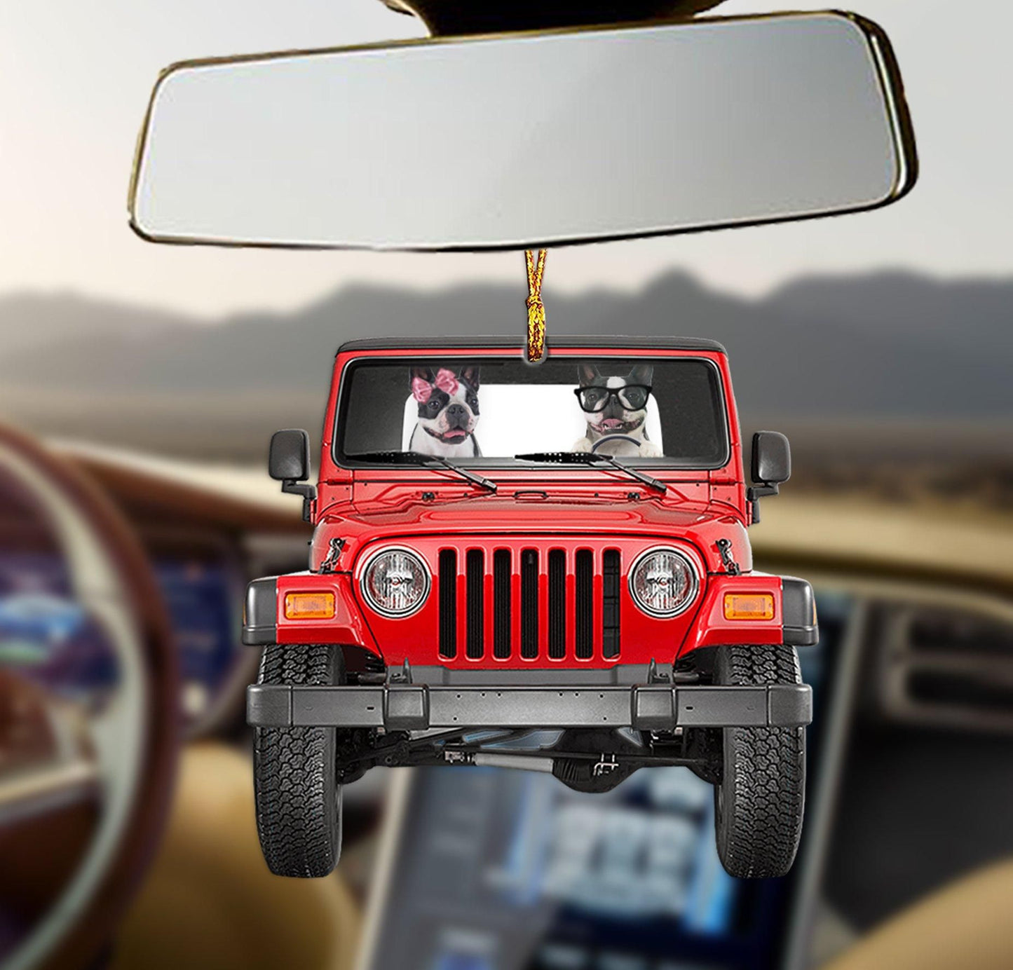 Boston Terrier Driving red car Shape Ornament, Christmas Ornament Gift, Christmas Gift, Christmas Decoration