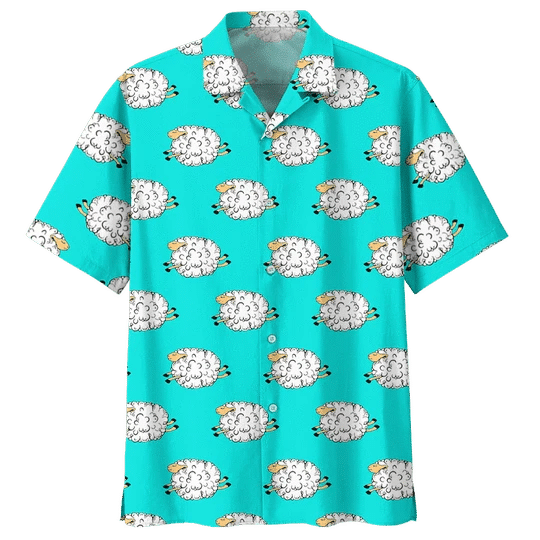 Turquoise Sheep Illustration Design Hawaiian Shirt, Hawaiian For Gift