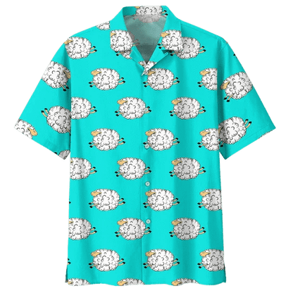Turquoise Sheep Illustration Design Hawaiian Shirt, Hawaiian For Gift