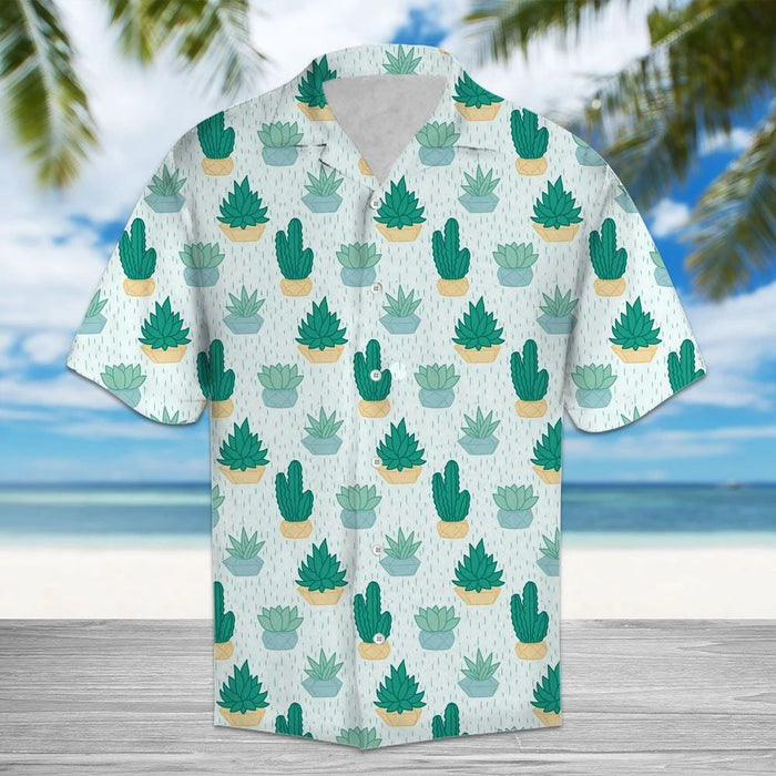 Green Cactus In Pots White Theme Hawaiian Shirt,Hawaiian Shirt Gift, Christmas Gift